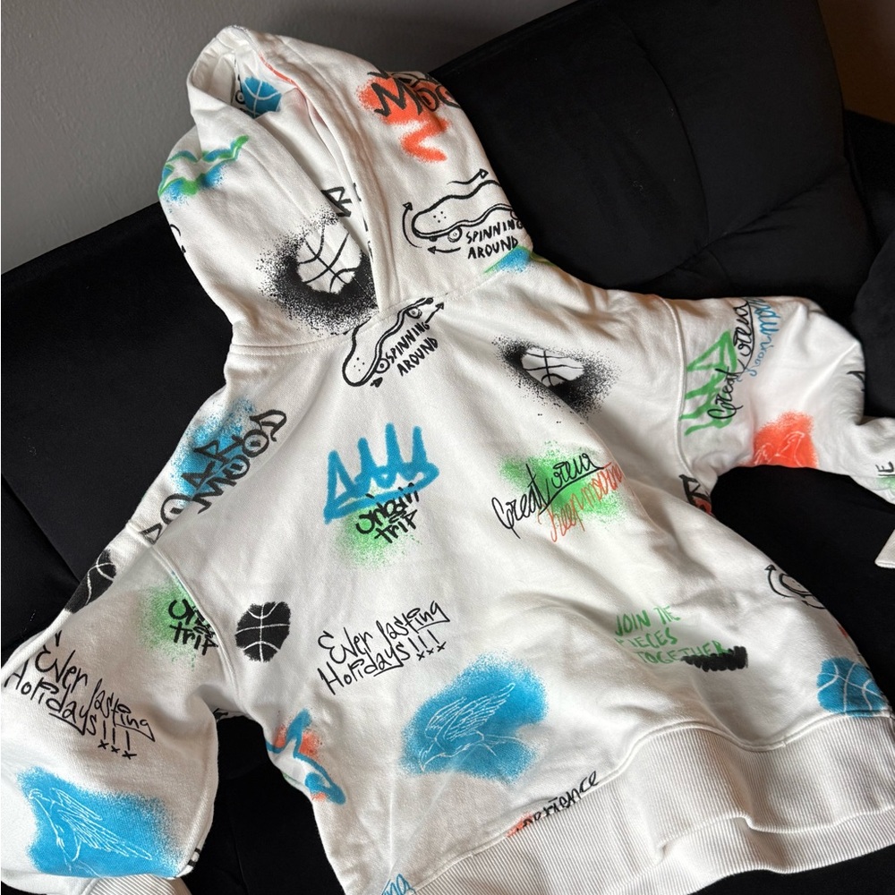 Zara Kids Hoodie - White with Multicolor Graffiti